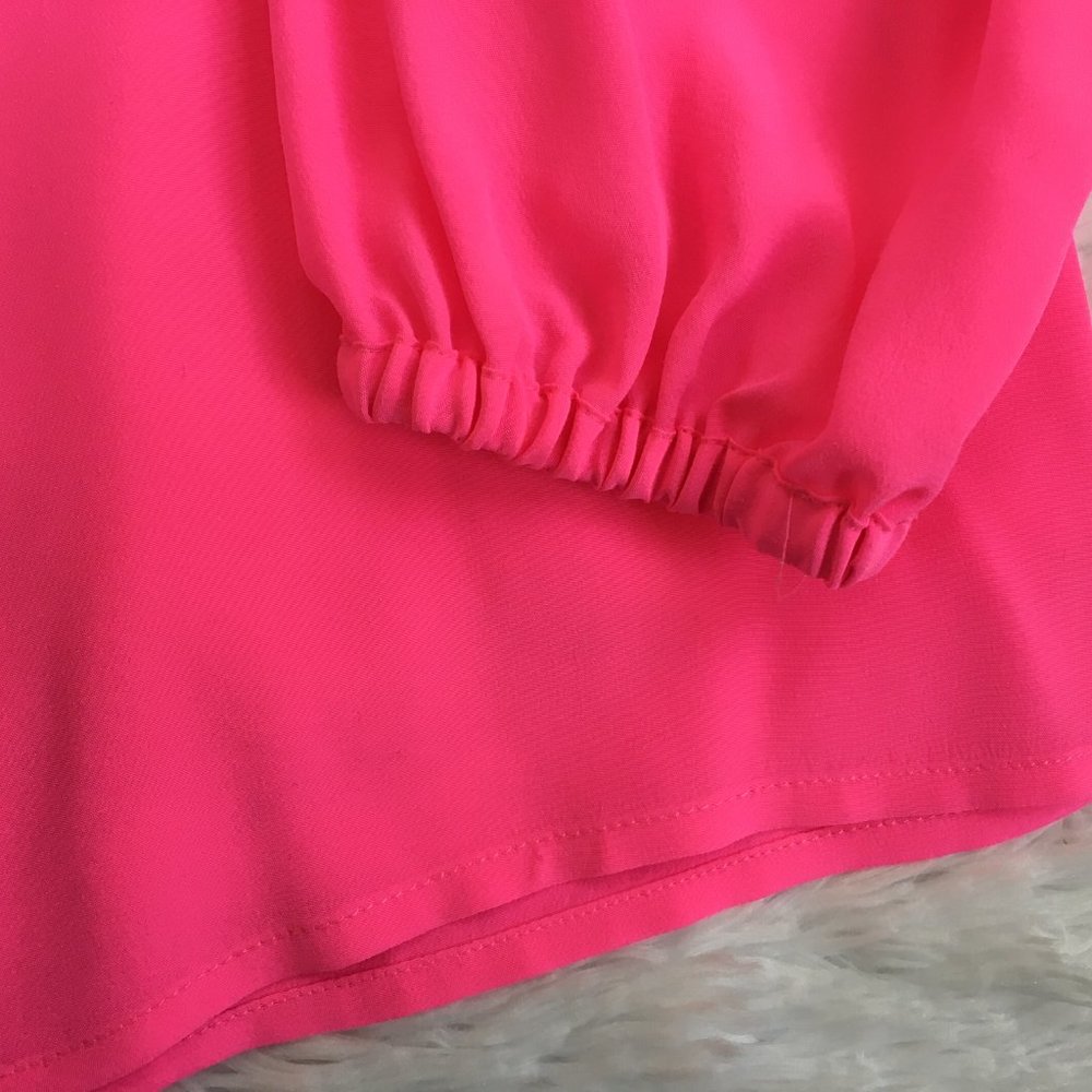 🎉HP🎉 Lilly Putlizer Neon Hot Pink Silk Blouse / Top - Picture 5 of 6